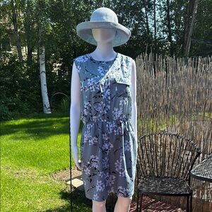 Ann Taylor LOFT Gray and Blue Floral Sleeveless Sundress